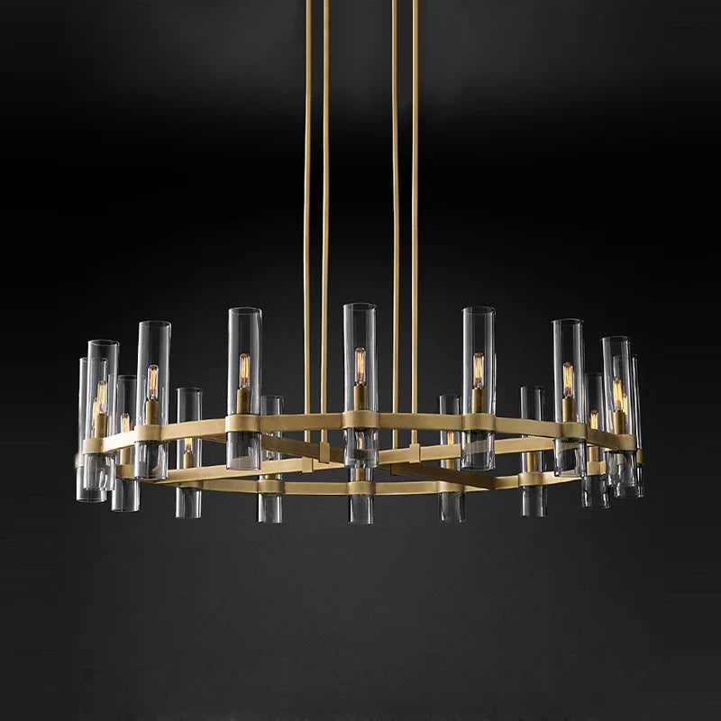 Afralia™ Modern Copper Glass Black Gold Round Chandelier LED Lighting Fixture