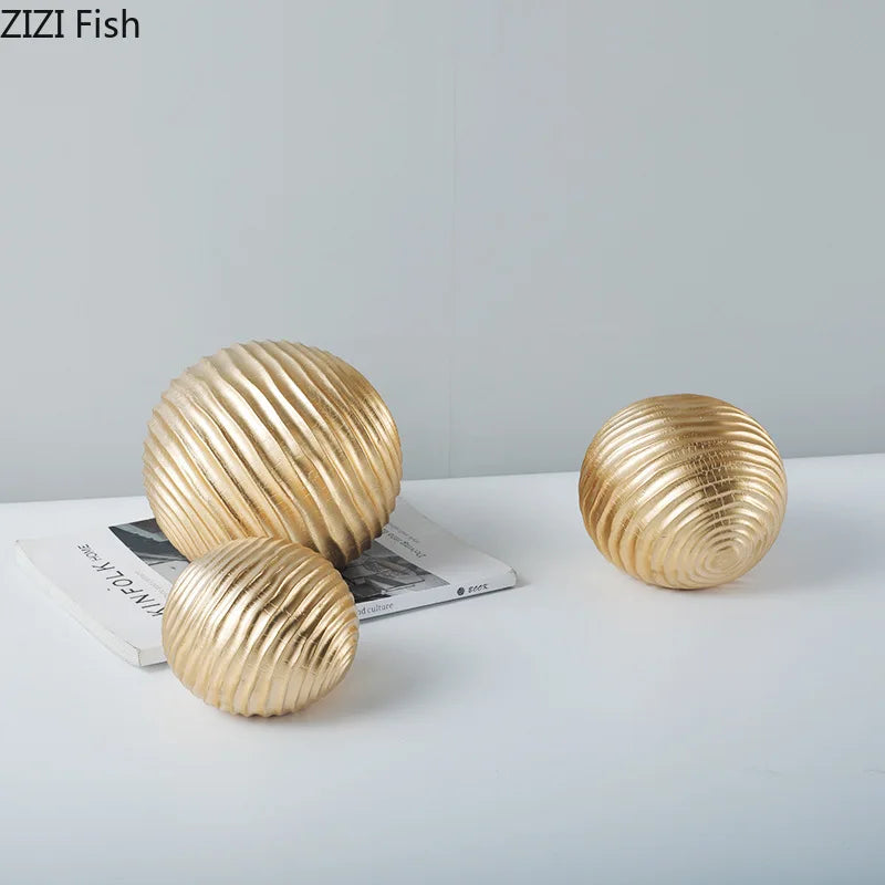 Afralia™ Golden Wave Ball Desk Ornament, Abstract Art Sculpture for Room Aesthetics