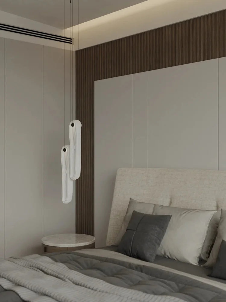 Afralia™ Linear White Glass Chandelier LED Dimmable Bedroom Light