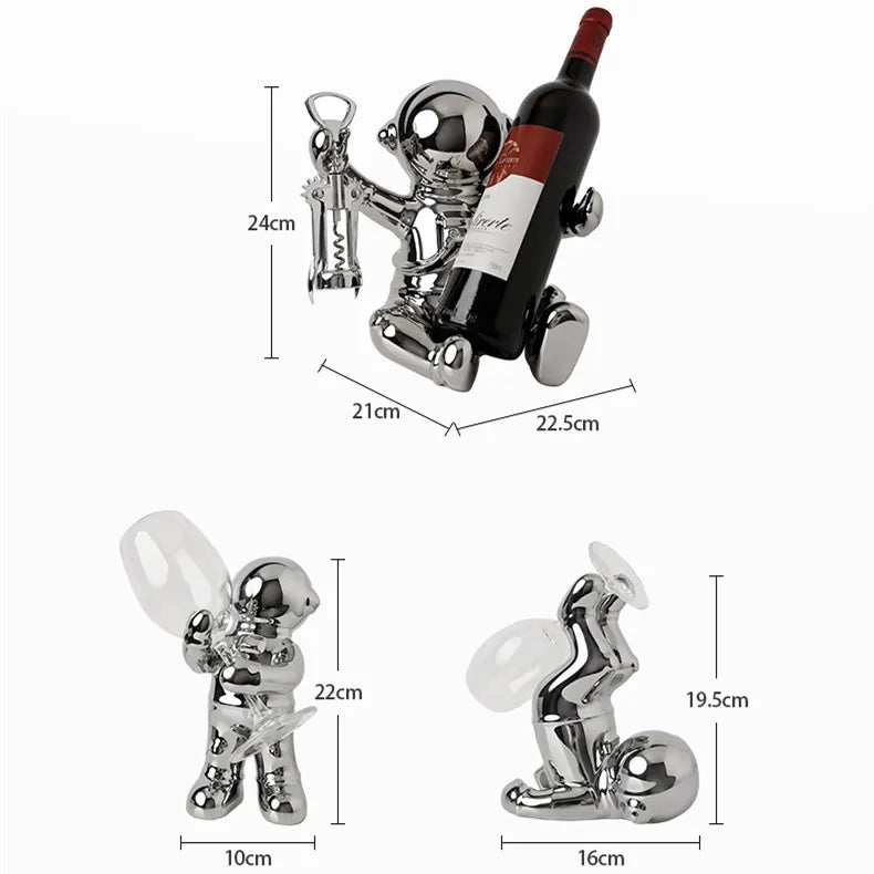 Afralia™ Astronaut Ceramic Wine Rack: Handmade Bar Accessories, Animal Sculpture Figurine