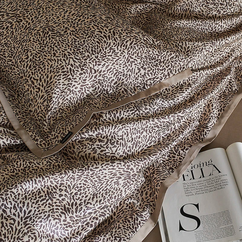 Afralia™ Leopard Luxury Bedding Set: Silky Soft Lyocell Cotton Duvet Cover, Sheet Set, Pillowcases