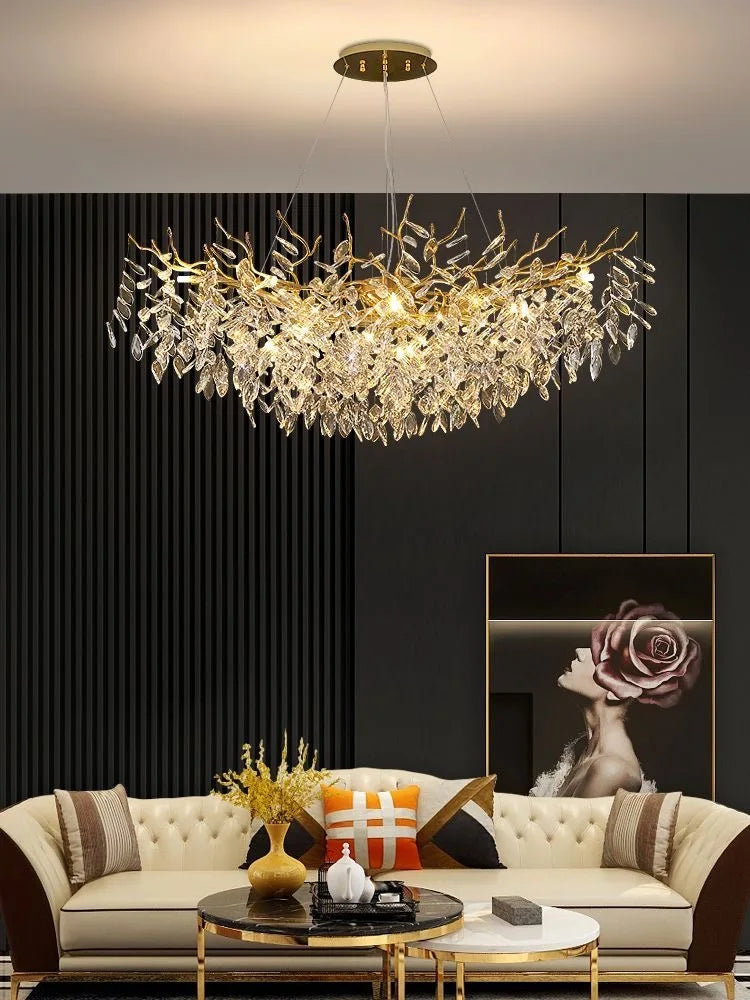 Afralia™ Gold Luxury LED Ceiling Chandelier for Living Room and Hotel Hall