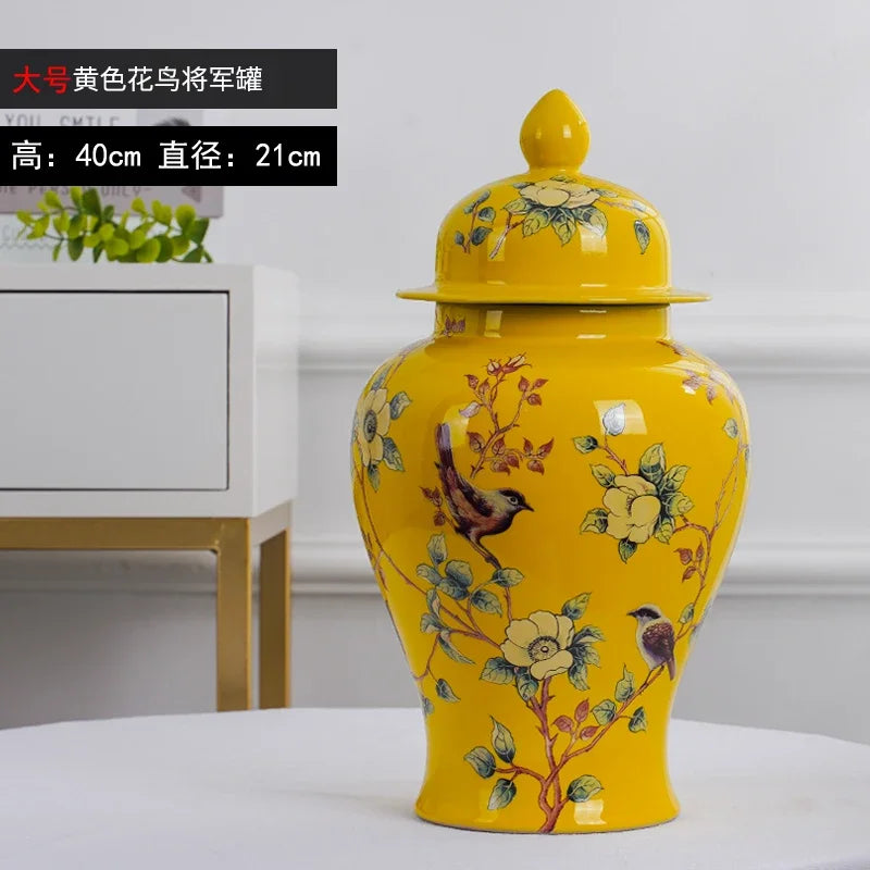Afralia™ Ceramic Bird & Flower General Jar - Large Capacity Sealed Storage & Vase