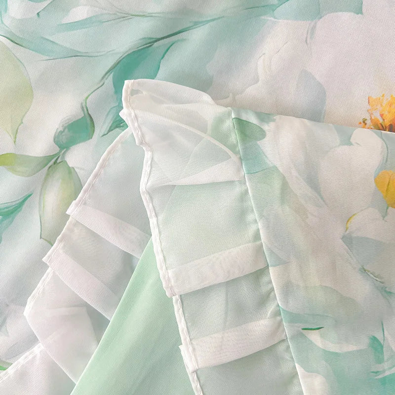 Afralia™ Floral Print Lace and Ruffle Summer Quilt: Skin-Friendly, Breathable Comforter