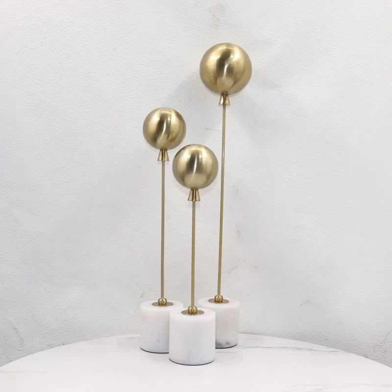 Afralia™ Golden Geometric Balloon Metal Ball Sculpture & Decorative Figurine