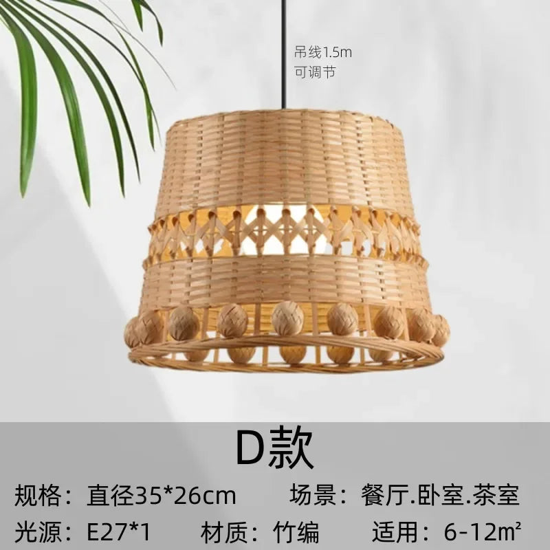 Afralia™ Bamboo Weave Pendant Light LED E27 Modern Zen Decor Restaurant Bar Tea Room