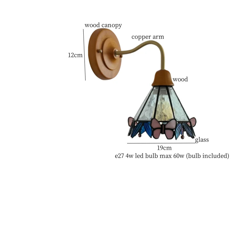 Afralia™ Butterfly Glass LED Wall Light with Copper Arm for Home Decor.