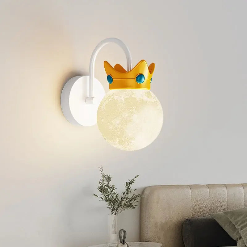 Afralia™ Moon Ball Crown Wall Lamp Cream Wind, Creative Corridor Eye Protection.