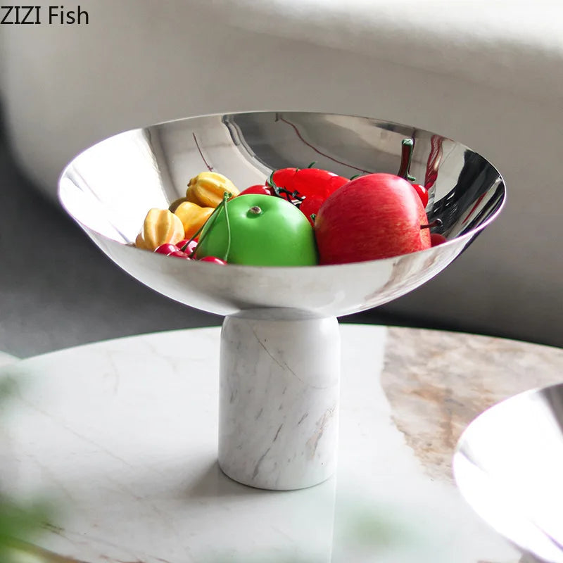 Afralia™ Marble Base Fruits Bowl - Snacks Tray for Home Kitchen and Restaurant