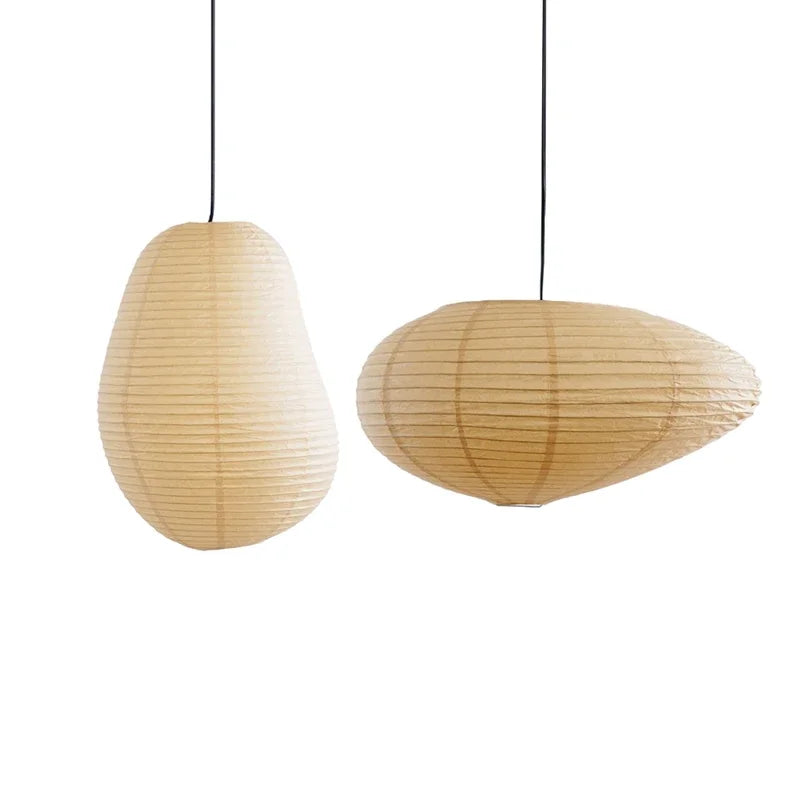 Afralia™ Japanese Rice Paper LED Pendant Lamp for Living Room Dining Cafe