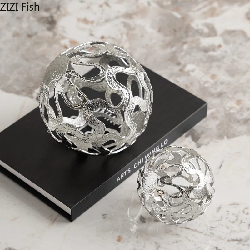 Afralia™ Silver Ball Metal Ornaments, Geometric Desk Decoration, Abstract Room Decor Craft
