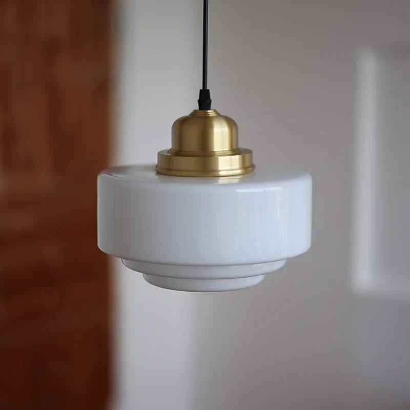 Afralia™ White Glass Copper LED Pendant Light Fixture for Study Bedroom Restaurant