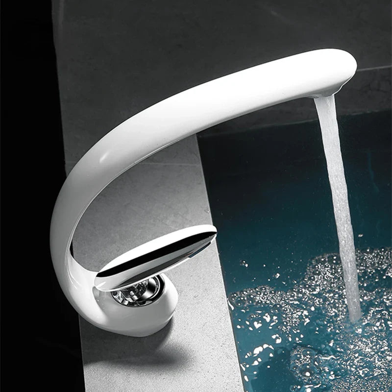 Afralia™ White Brass Waterfall Bathroom Sink Faucet Single Handle Hot Cold Mixer Tap