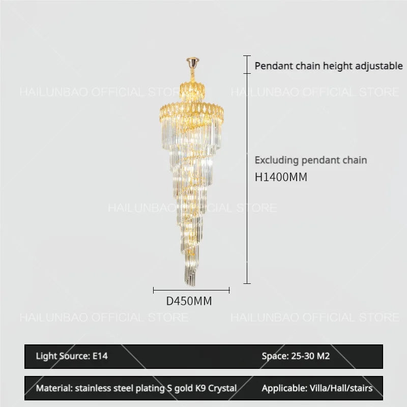 Afralia™ Crystal Stair Long Chandelier - Simple Modern Design for Duplex Villa Living Room