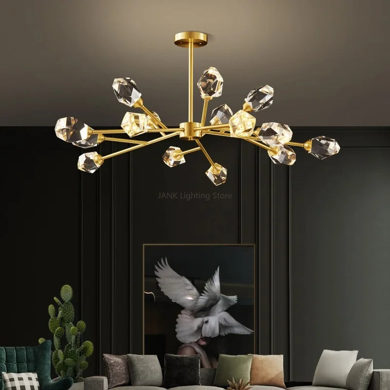 Afralia™ Black Gold Crystal Chandelier LED Light for Luxury Home Decor