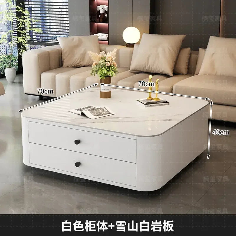 Solid Wood Square Coffee Table with Drawer by Afralia™ - Modern Italian Design