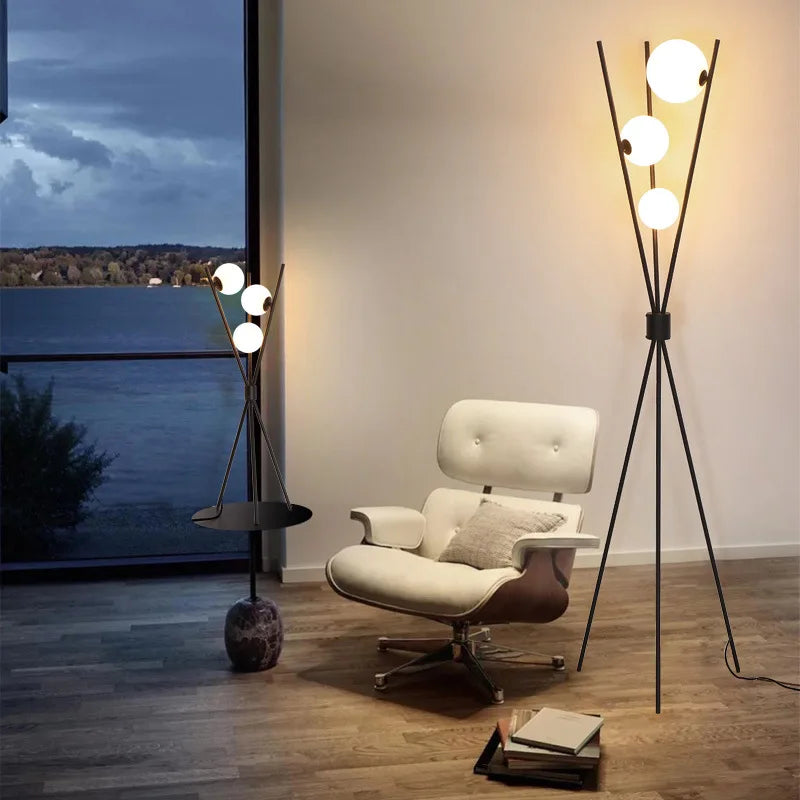 Afralia™ Matte Gold Black Metal White Glass Floor Lamp Minimalist G9 Bulb Lighting