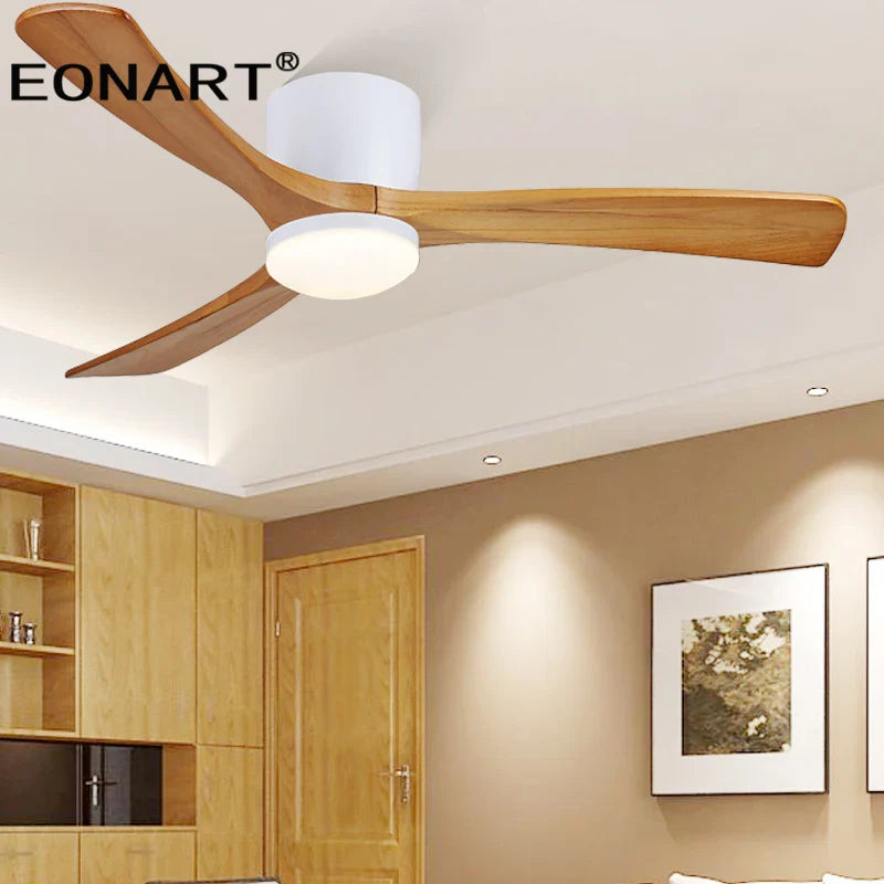 Afralia™ 48-Inch Wooden LED DC Ceiling Fan with Remote Control White Wood