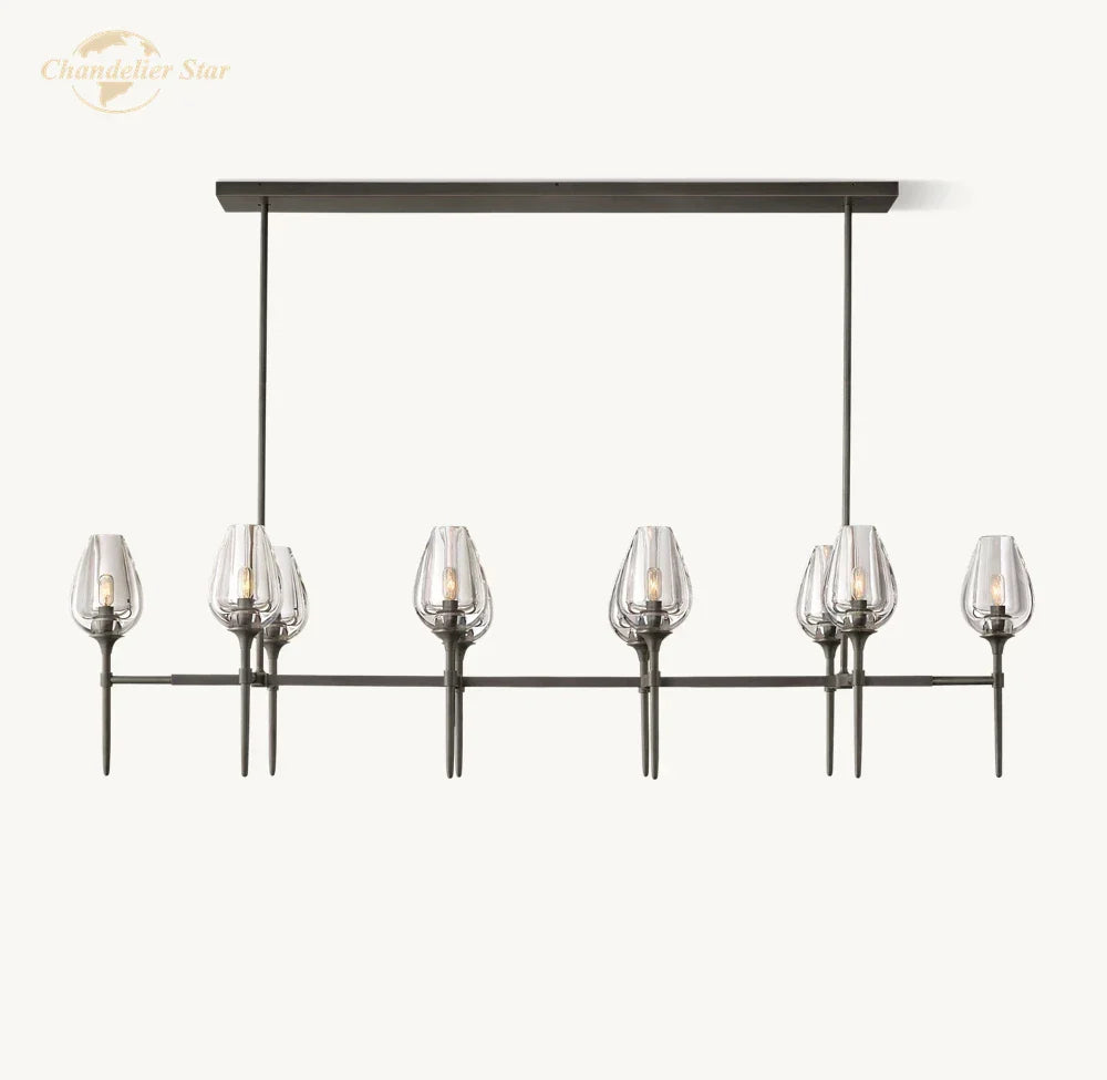 Afralia™ Tulip Linear Crystal Chandelier Brass Chrome Black Pendant Lights
