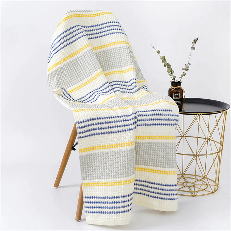 Afralia™ Japanese-Inspired Waffle Stripe Towel Set - Adult & Children Sizes