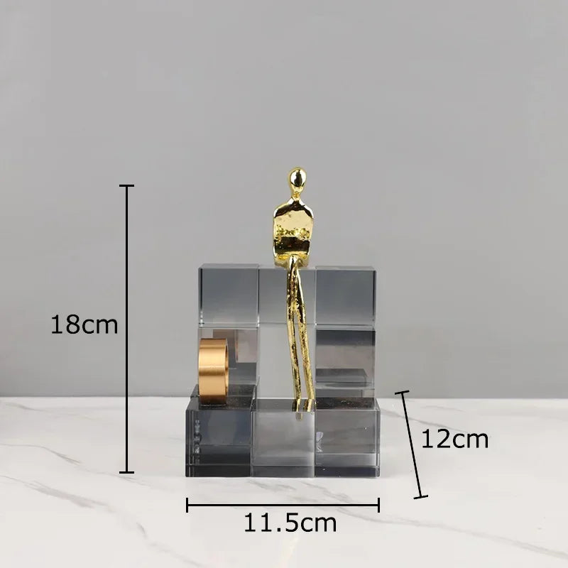 Afralia™ Golden Thinker Crystal Base Sculpture for Modern Desk Decor