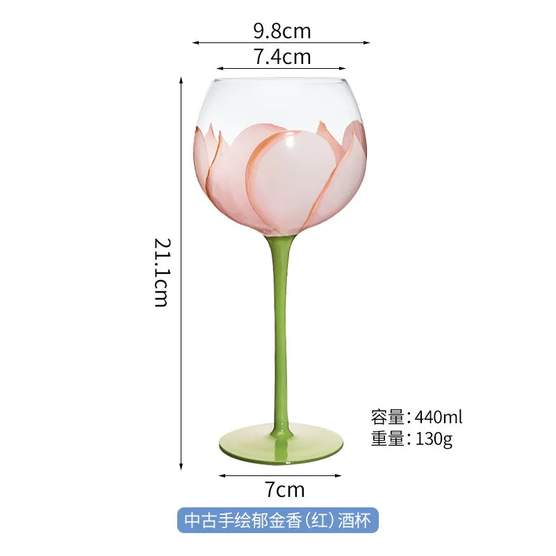 Afralia™ Hand Painted Glass Goblet: Creative Red Wine Glasses Cup for Wedding Party