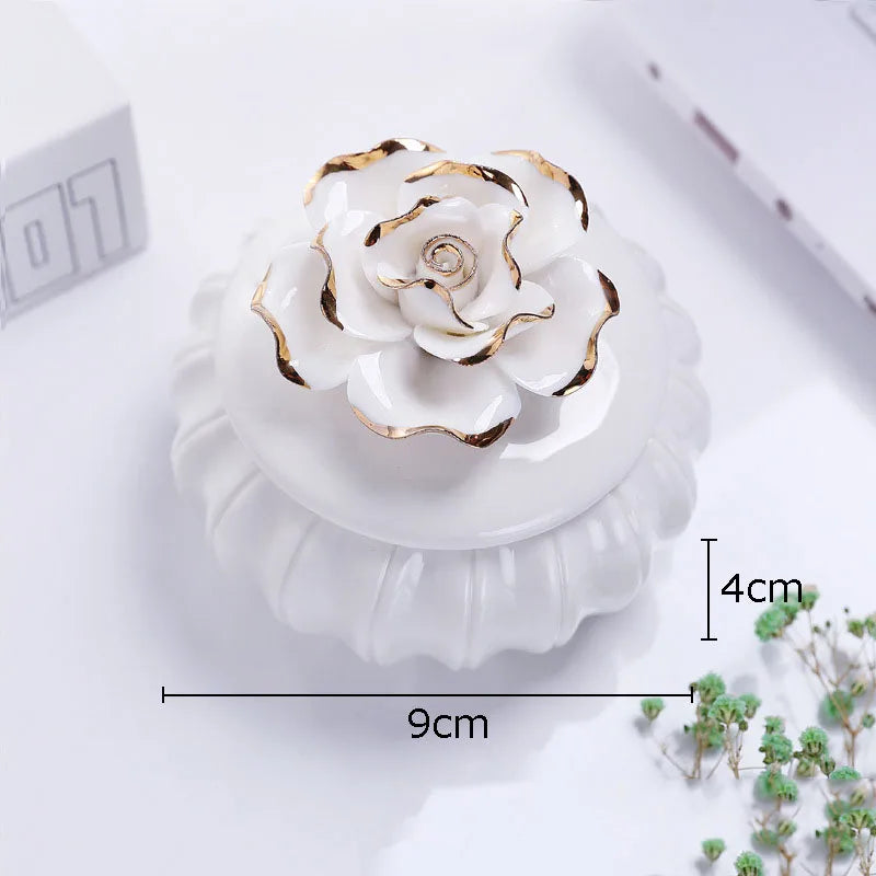 Afralia™ Rose Flower Ceramic Tea Canister Candy Pot Storage Jar