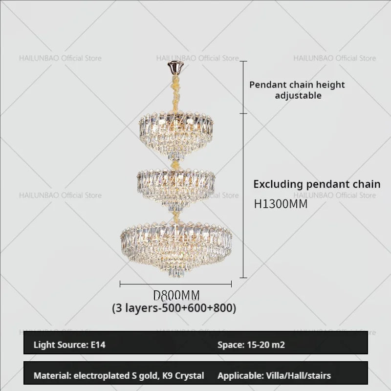 Afralia™ Luxury Crystal Chandelier for Duplex Villa Staircase and Living Room