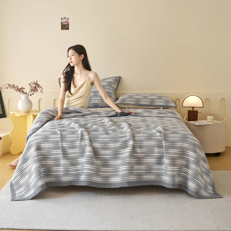 Afralia™ Cotton Three-Layer Towel Blanket with Pillow - Summer Cool Quilt