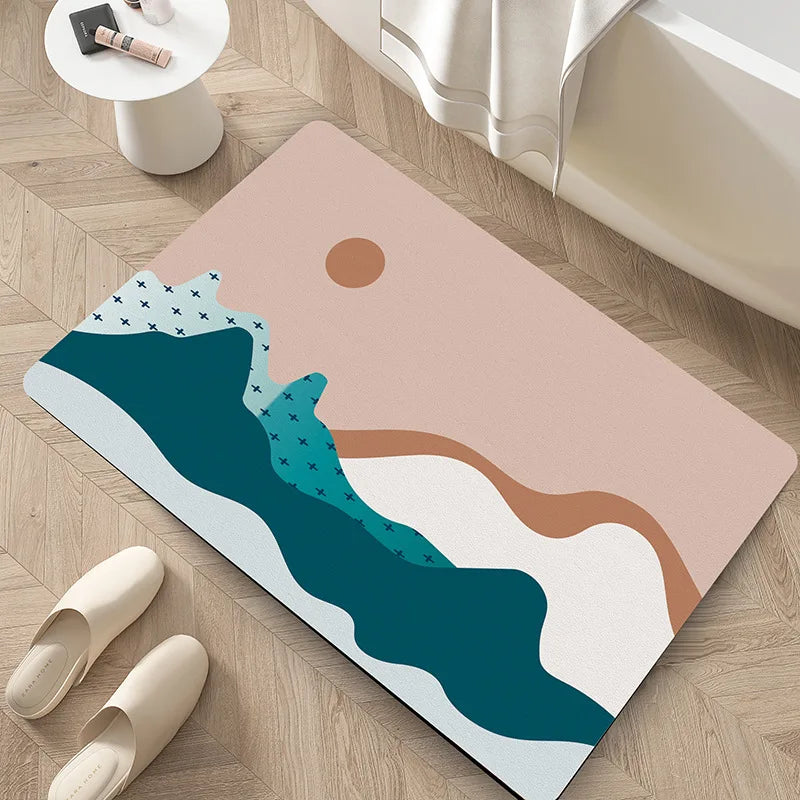 Afralia™ Nordic Abstract Diatom Ooze Toilet Mat - Super Absorbent, Anti-slip Bathroom Rug