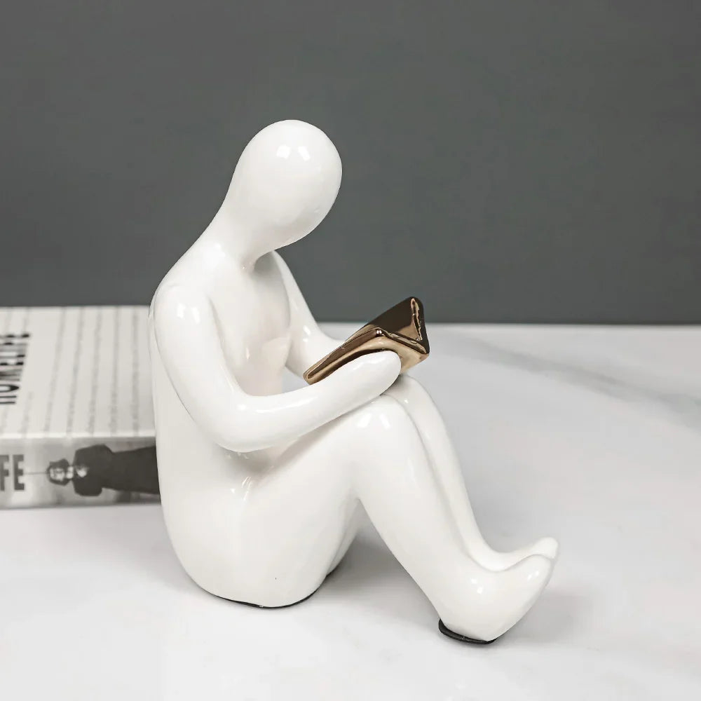 Afralia™ Abstract Nordic Style Ceramic Character Bookends Set for Office Bookcase Decor