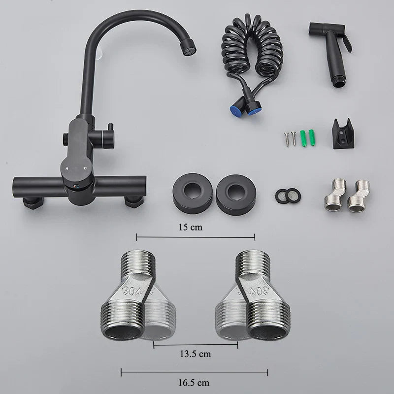 Afralia™ Matte Black Wall Mounted Kitchen Faucet Stainless Steel 304 Bathroom Sink Tap