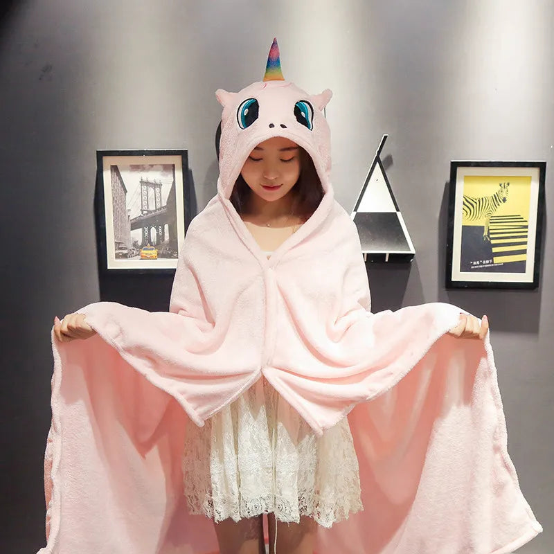 Afralia™ Cozy Cartoon Hooded Cape Blanket for Winter Nap, Office, and Home Office Warmth