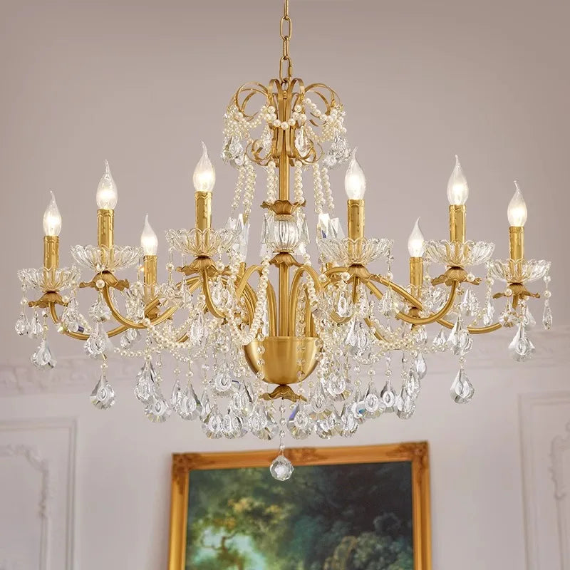 Afralia™ Gold Brass Crystal Chandelier - Luxurious Candle Lights for Villa Living Room