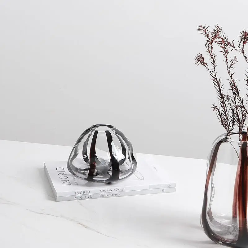 Afralia™ Striped Glass Vase for Home Decor and Floral Arrangements.