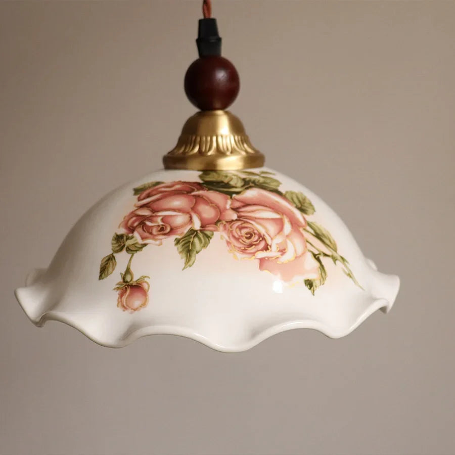 Afralia™ Nordic LED Wall Sconce Flower Ceramic Copper Wood Bedroom Reading Light
