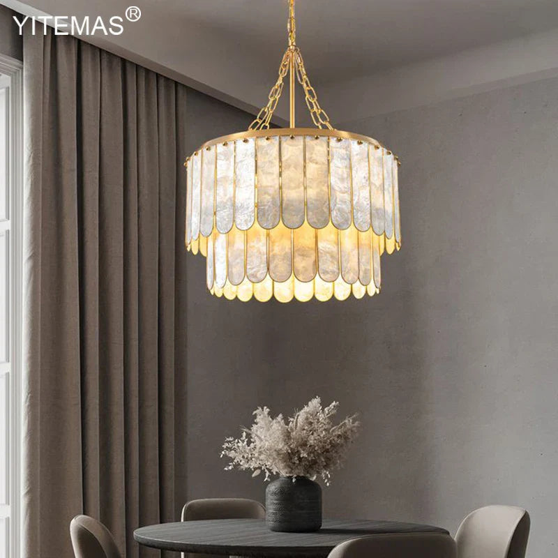 Afralia™ Gold Shell Chandelier: Elegant Hanging Lighting for Living Room, Bedroom, Kitchen