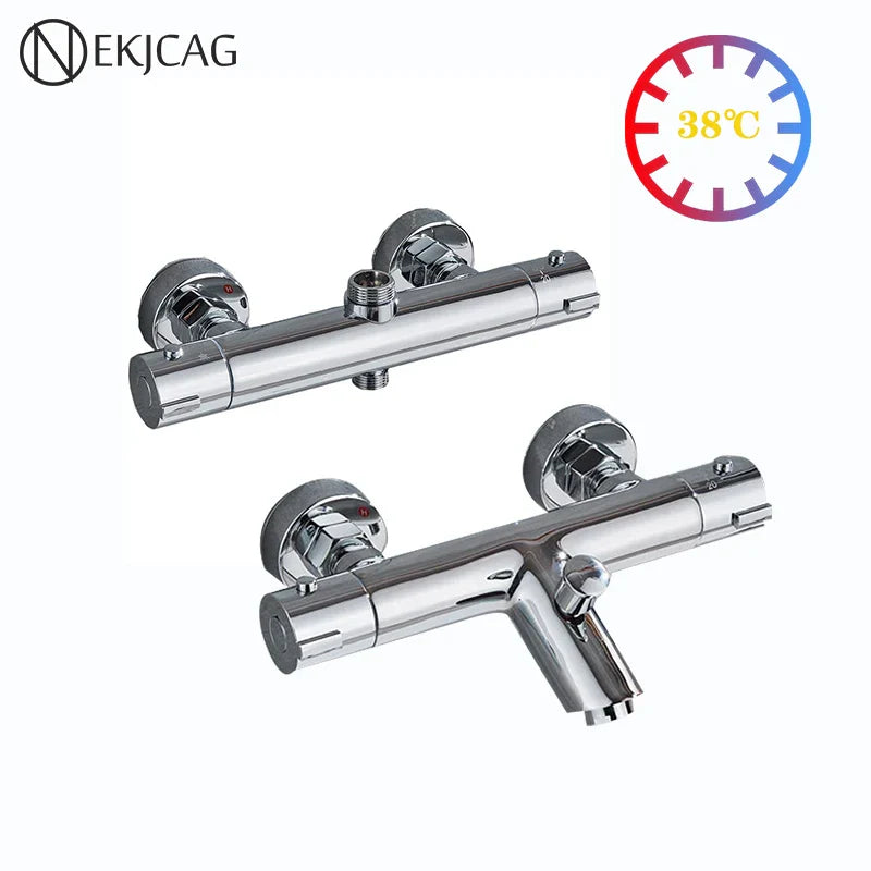 Afralia™ Chrome Thermostatic Shower Faucet Mixer Tap for Bathroom Bathtub