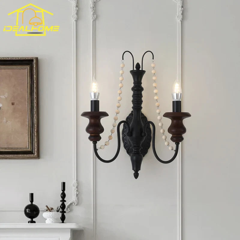 Afralia™ Solid Wood Wall Lamp LED E14 for Bedroom Living Room Lobby Corridor
