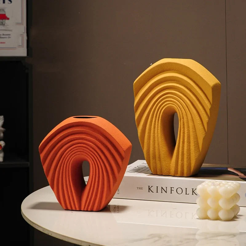 Afralia™ Geometric Folds Ceramic Flower Vase - Home Decor Handicrafts