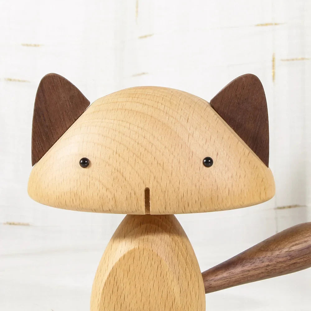 Afralia™ Nordic Wood Cat Figurines Rotatable Craft Decor Fashion Handicrafts