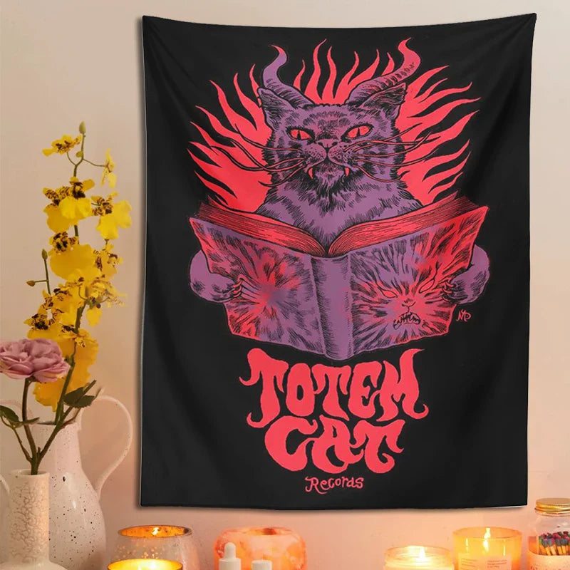 Mystic Cat Tapestry Wall Hanging for Witchcraft and Tarot by Afralia™