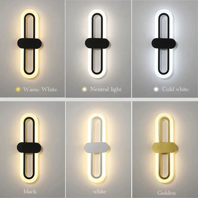 Afralia™ Oval Acrylic LED Wall Lamp Black Gold Living Room Bedroom Decoration