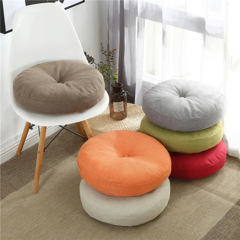 Afralia™ Grey Linen Round Floor Pillow Seating Cushion with Zippered Cover Pouf