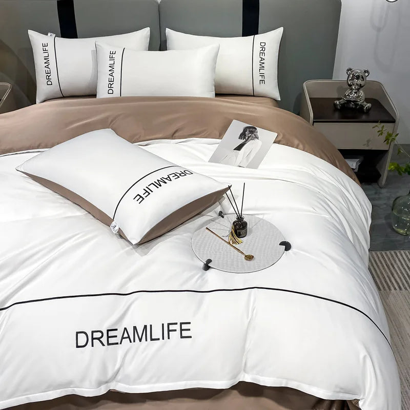 Afralia™ Luxury Embroidery Ice Silk Bedding Set - Cooling Comforter Cover Kit