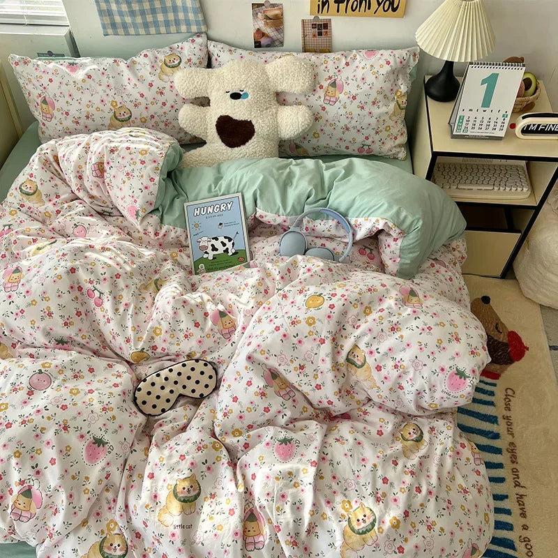 Afralia™ Cartoon Pattern Printed Cotton Bedding Set with Pillowcase