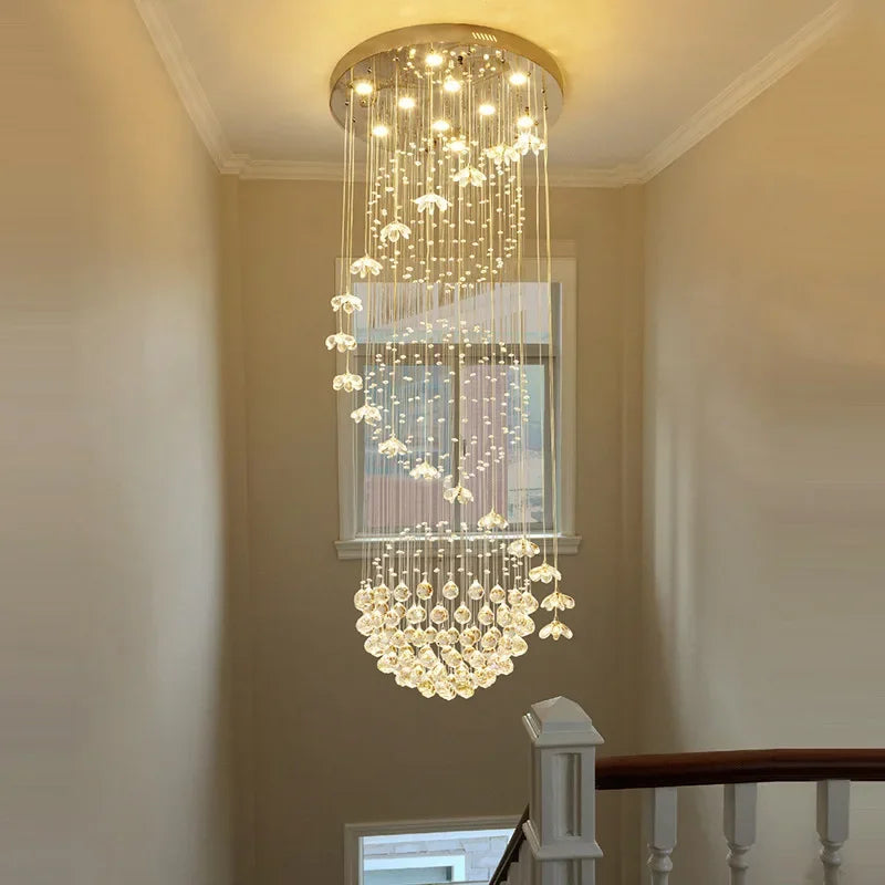 Afralia™ Crystal Hanging Loft Chandelier - Elegant Ceiling Lighting for Staircase and Room Decor