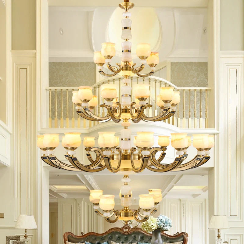 Afralia™ Luxury Natural Jade Chandelier for Duplex Villa and Restaurant, Guangdong Lamps