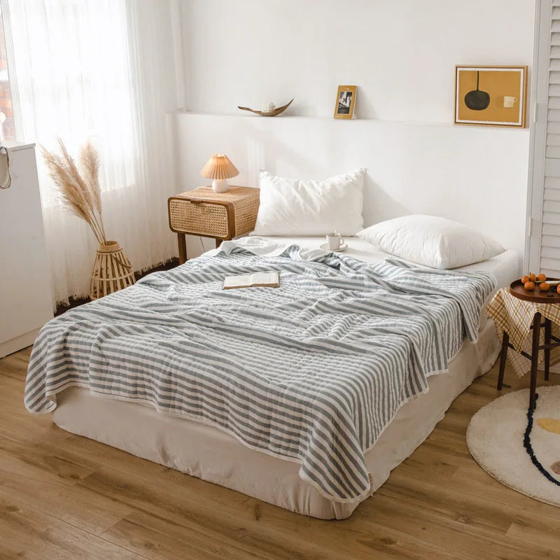 Afralia™ Striped Knitted Cotton Quilt Blanket - Lightweight & Cozy Bedding for Adults and Kids