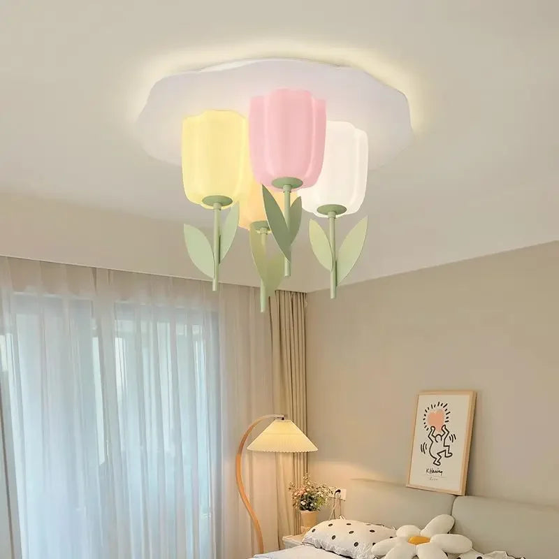 Afralia™ Minimalist LED Flower Ceiling Lamp for Bedroom, Study, Children's Room - Warm Cream